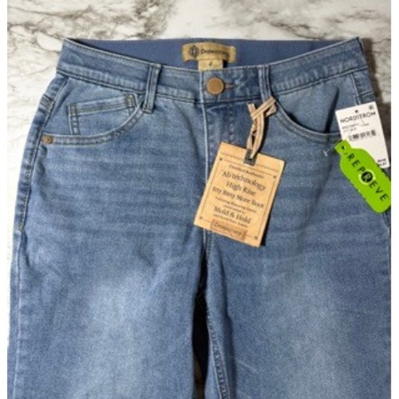 Democracy Petite High Rise Flare Jeans AB Technology Itty Bitty Booty Blue - Picture 3 of 9